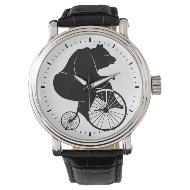 Bear Riding a Vintage Penny Farthing Bike Armbandsur (Framsida)