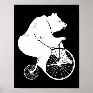 Bear Riding Penny Farthing Bike Poster