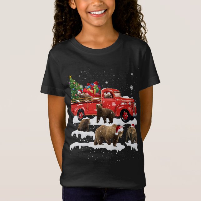 Bear Riding Red Lastbil God jul X-mas Ugly G T Shirt (Framsida)