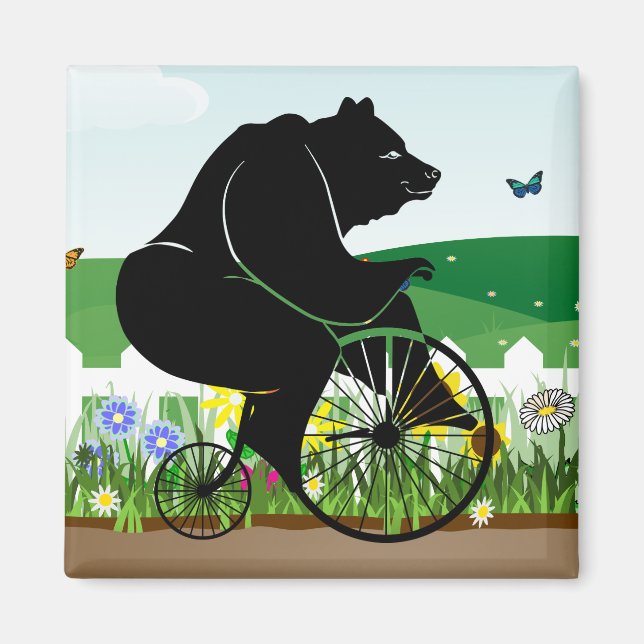 Bear Riding Vintage Bike Magnet (Framsidan)