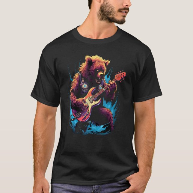 Bear Rocker Spela Sten Guitar T Shirt (Framsida)
