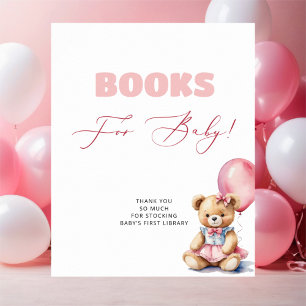 Bear Rosa Balloon Girl Baby Shower Bokar för Baby Poster