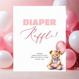 Bear Rosa Balloon Girl Baby Shower Raffle Poster