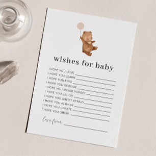 Bear Rosa Balloon Önskemål för Baby Card Inbjudningar