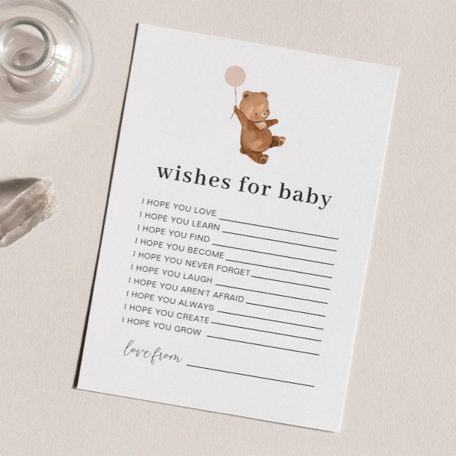 Bear Rosa Balloon Önskemål för Baby Card Inbjudningar (Skapare uppladdad)