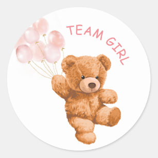 Bear Rosa Balloon TEAM Girl Gender Reveal Game Runt Klistermärke