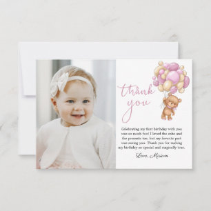 Bear Rosa Balloons Baby Photo Tackto You Card Tack Kort