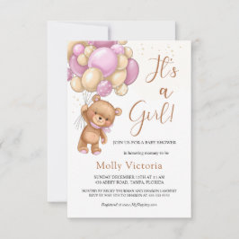 Bear Rosa Balloons Girl Baby Shower