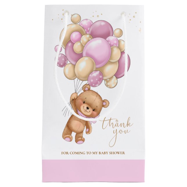 Bear Rosa Balloy Baby Shower Gift Bag (Framsidan)