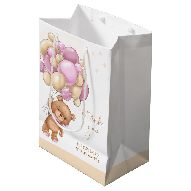 Bear Rosa Balloy Baby Shower Gift Bag (Framsidan Vinklad)