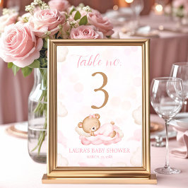 Bear Rosa Girl Baby Shower Bordsnummer Sign
