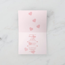 Bear Rosa Hearts Baby Shower Foldad Investigation Inbjudan