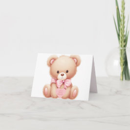 Bear Rosa Hearts Baby Shower Foldad Investigation Inbjudan
