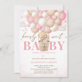 Bear Rosa Luftballong Girl Baby Shower Inbjudningar