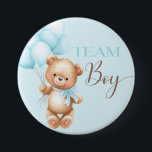 Bear round pin for gender reveal team boy knapp<br><div class="desc">Bearly wait baby bear gender reveal.
TEAM BOY button,  look for team girl button in my shop.
This items was designed for a 3 inch size button,  you can also print smaller.
For any custom orders please contact me.
Thank you!</div>