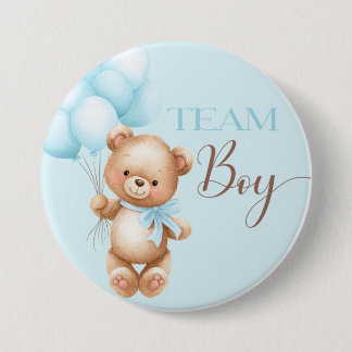 Bear round pin for gender reveal team boy knapp