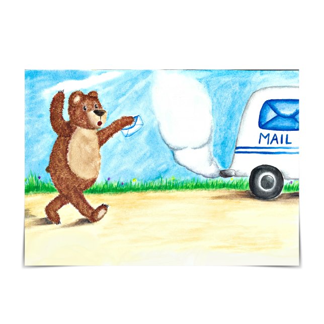 Bear Runto Mail Lastbil Belated Birthday Card Kort (Oh no! Bear missed the mail truck!)