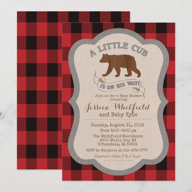 Bear Rustic Baby Shower-inbjudan Inbjudningar (Fram/baksida)