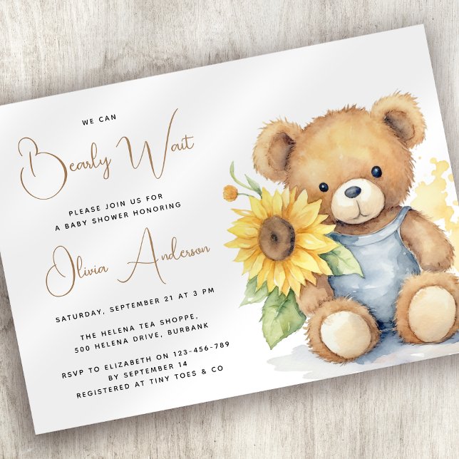 Bear Rustic Solros Barly Wait Baby Shower Inbjudningar (Skapare uppladdad)