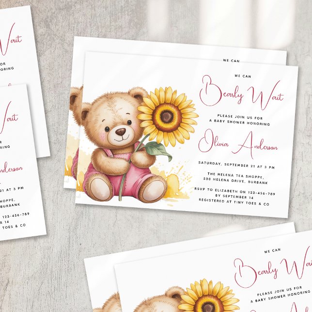 Bear Rustic Solros Barly Wait Baby Shower Inbjudningar (Skapare uppladdad)