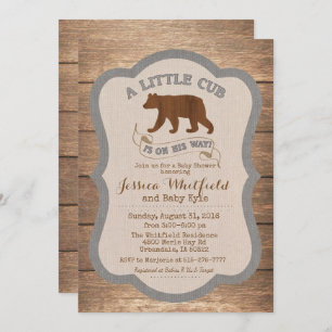 Bear Rustic Wood Baby Shower-inbjudan Inbjudningar