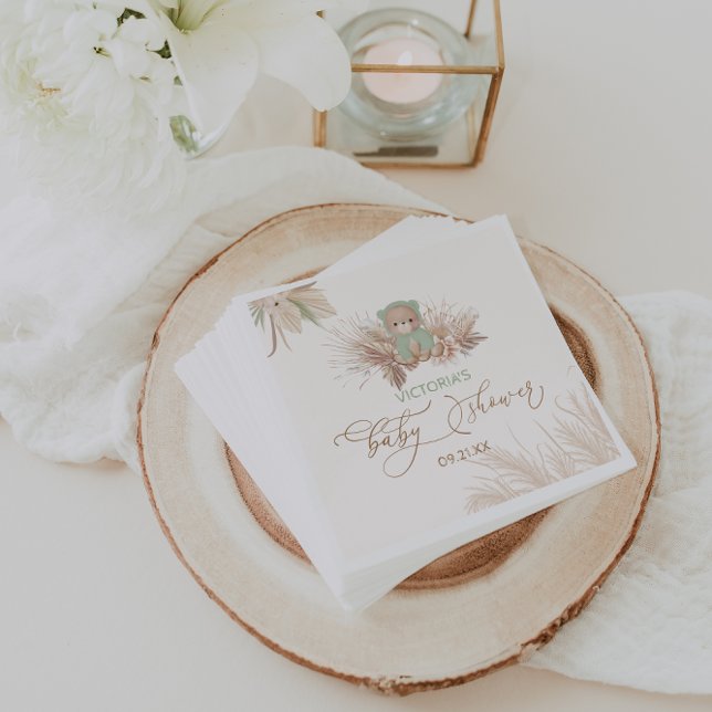 Bear Sage Grönt Baby Shower Pappersservett (Skapare uppladdad)