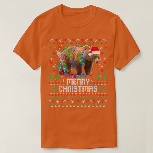 Bear Santa Hat Animal Julgran Ljus Holida T Shirt (Design framsida)