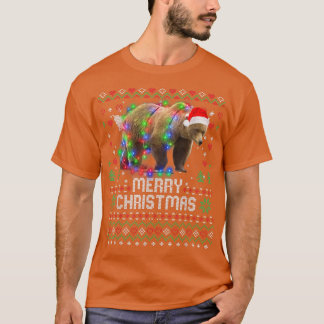 Bear Santa Hat Animal Julgran Ljus Holida T Shirt