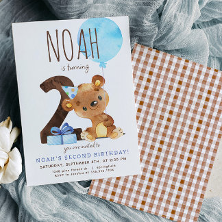 Bear Second Birthday-inbjudan Inbjudningar