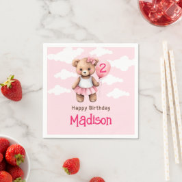 Bear Second Birthday Round Sticker Pappersservett