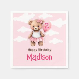 Bear Second Birthday Round Sticker Pappersservett