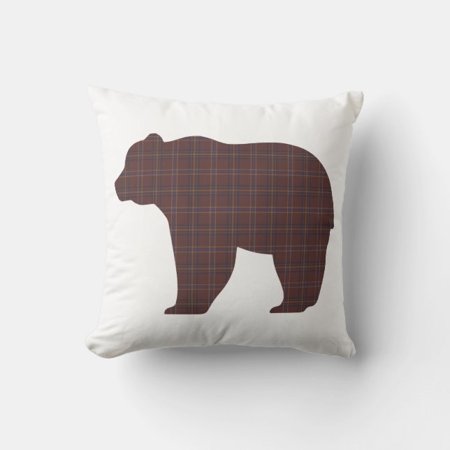 Bear Shape Plaid Brown Cabin Core Kudde (Framsida)