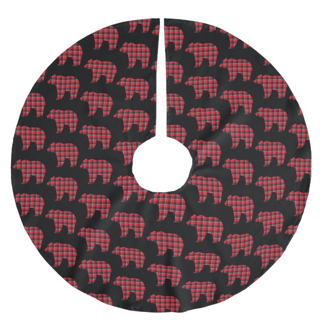 Bear Shaped Plaid Red Black Buffalo Julgransmatta Borstad Polyester (Framsidan)