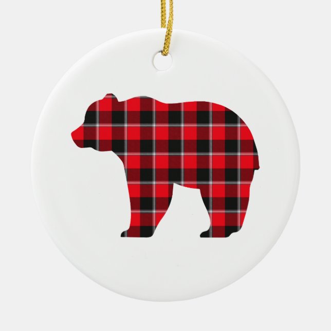Bear Shaped Plaid Red Black Buffalo Julgransprydnad Keramik (Framsidan)
