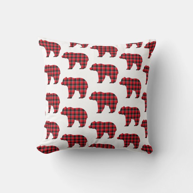 Bear Shaped Plaid Red Black Buffalo Kudde (Framsida)