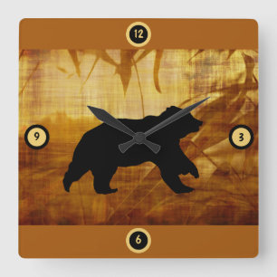 Bear Silhouette Bamboo Tapet Clock Fyrkantig Klocka