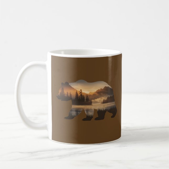 Bear Silhouette Design med solnedgång Kaffemugg (Vänster)