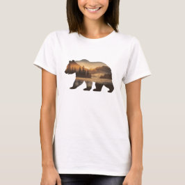 Bear Silhouette Design med solnedgång T Shirt