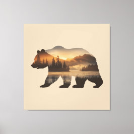 Bear Silhouette Design with Sunset View Canvastryck