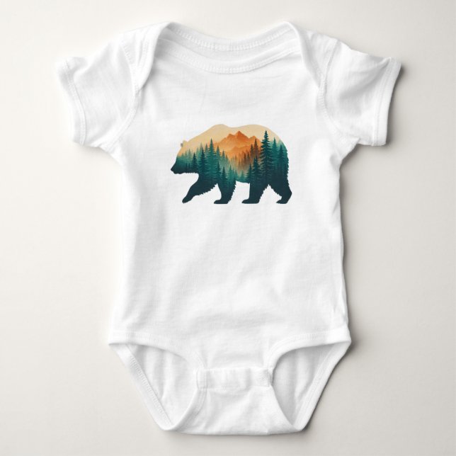 Bear Silhouette Forest & Mountain Double Exposure T Shirt (Framsida)
