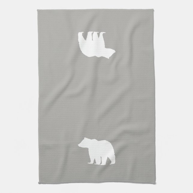 Bear Silhouette Grått och White Kitchen Towel Kökshandduk (Vertikal)