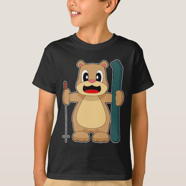 Bear Ski Skier Ski-stolpar T Shirt (Framsida)