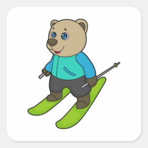 Bear Skier Ski Fyrkantigt Klistermärke