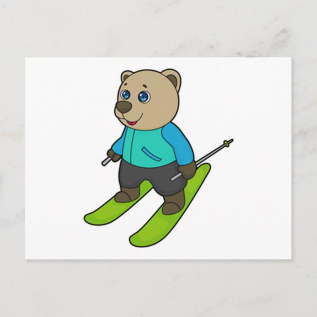 Bear Skier Skid Vykort (Framsida)