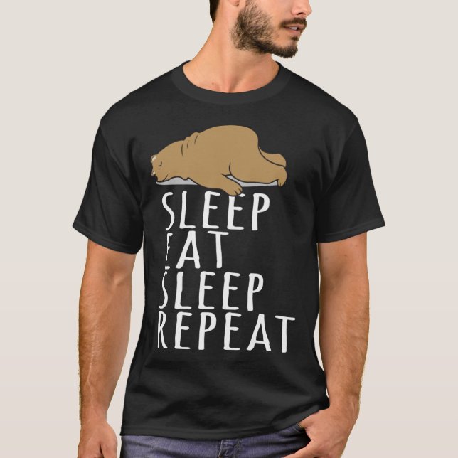 Bear Sleep Eat Repeat Slogan Nightdress T Shirt (Framsida)