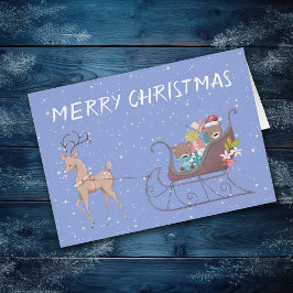 Bear Sleigh och Reindeer jul Hälsningskort