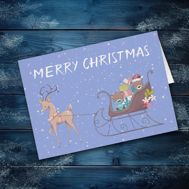 Bear Sleigh och Reindeer jul Hälsningskort (Skapare uppladdad)