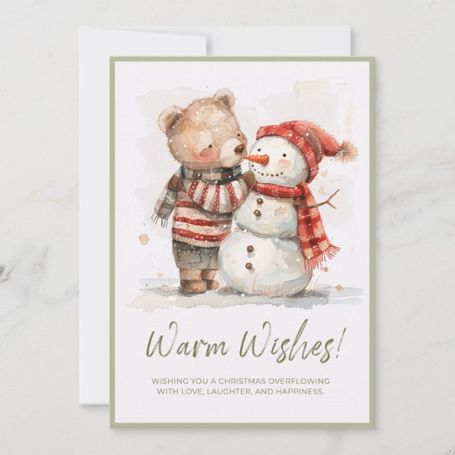 Bear & Snögubbe Winter Scene Tack Kort (Framsida)