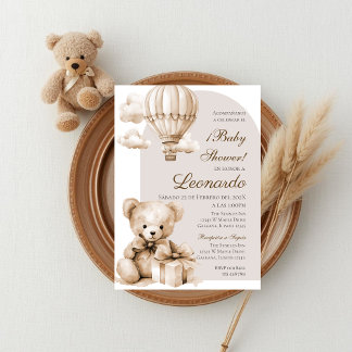 Bear Spanish Baby Shower Boy invitation Inbjudningar