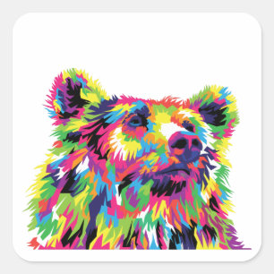 Bear Spirit Animal Pop Art Fyrkantigt Klistermärke